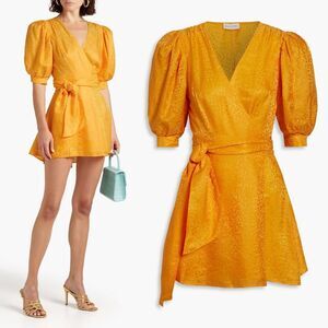 Ronny Kobo | Anna Mini Wrap Dress Leopard Jacquard Marigold Silk